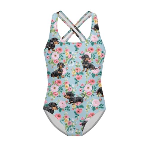 Image of Kid One Piece Swimsuit with Cross Back Girls Summer Sleeveles Swimwear for 5-14 Years