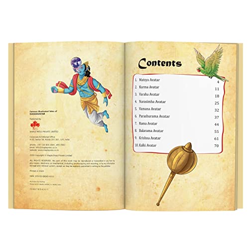 Image of Dashavatar (Illustrated) - Mythology Story Book for Kids - Matsya, Kurma, Varaha, Narasimha, Vamana, Parashurama, Rama, Krishna, Buddha, Kalki - ... - Age 6+ - Read Aloud to Infants, Toddlers