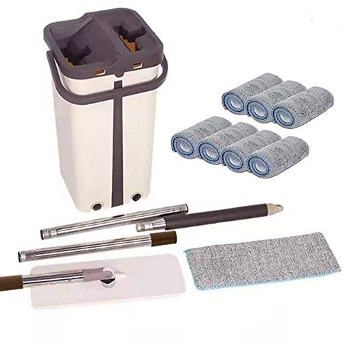 Flachwischeimer Set mit Mop Kopfpads Reiniger Kehrmaschine komplett waschen und trocknen Sie alle Bodenreinigungssystem für Haus mit 8 Waschbar