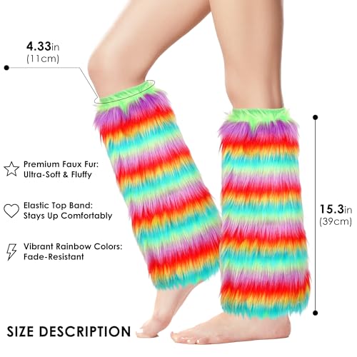Image of Rainbow Furry Leg Warmers, Rainbow Furry Fluffy Leg Warmers (1Pair)