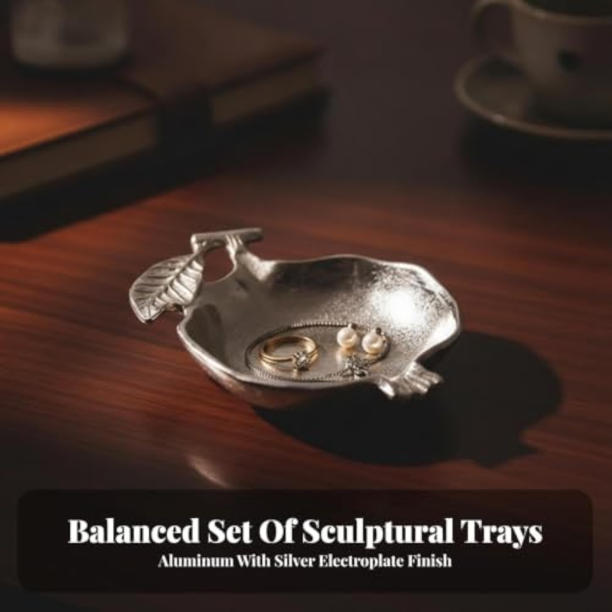 Decorative Aluminum Dish, Sculptural Fruit Design, Silver Electroplated