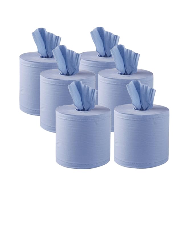 6 x Big 150m Blue Roll Centrefeed Flat Sheet ROLL Centerfeed Paper Wipe Towel Tissue (Six150m Rolls)