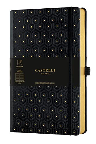 Castelli Milano Copper &Amp; Gold Honeycomb Gold - Cuaderno De 13 X 21 Cm, Páginas A Rayas, Tapa Dura, Color Negro, 240 Páginas