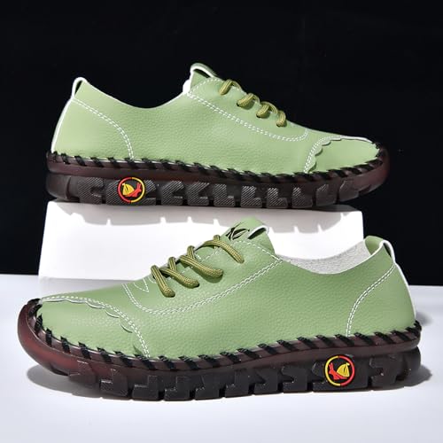 Image of Women's Tendon Soft Sole Casual Orthopedic Shoes Fashion HandSewing Leather Non-Slip Flat Loafers Low-top Outdoor Comfy Breathable Walk Mam Nurse Shoes