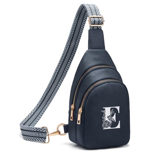 Viverte Crossbody Bags for Women Initial Sling Bag Cross Body Fanny Packs Personalized Gifts for Mom Women Wife (Navy Blue-E)