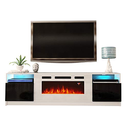 MEBLE FURNITURE & RUGS York WH02 Electric Fireplace Modern 79\" TV Stand