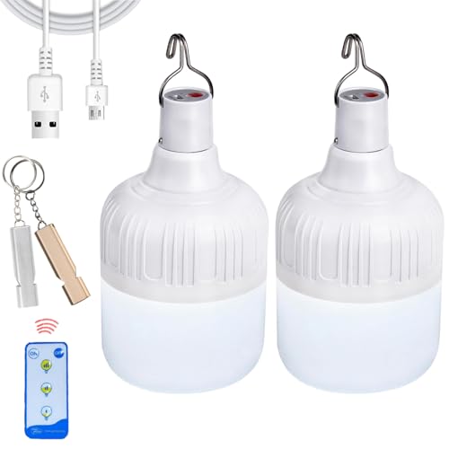 2 luces de camping, linterna de emergencia LED de trabajo, iluminación recargable por USB, con control remoto, 30 W, 2000 lúmenes, luz portátil para tienda de campaña, patio, senderismo, pesca