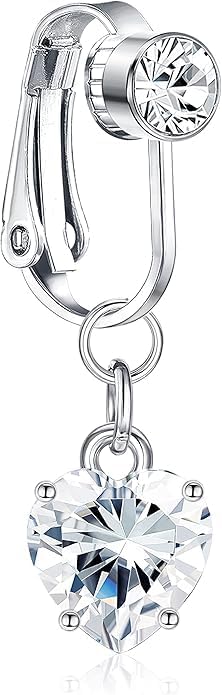 primini DRIVIJI Fake Belly Button Ring for Women & Girls - Non-Piercing Clip-On Navel Ring, 316L Stainless Steel Heart & Evil Eye CZ Design, Hypoallergenic, Silver Belly Barbell Jewelry-picture-45