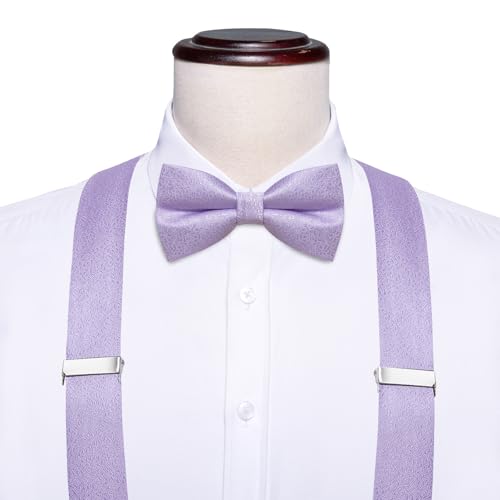 Image of Dubulle Suspender and Bow Tie for Men Paisley Solid Mens Suit Braces Pretied Bowtie and Handkerchief Cufflinks Formal Wedding