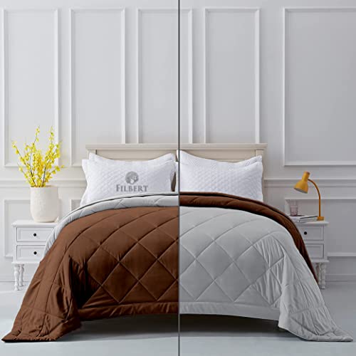 Image of Filbert Reversible Microfiber 250 GSM Diamond Stitch Double Bed Comforter Blanket for All Season Light Weight (90 inch x 100 inch Inches /228cm x 254cm) - Comforter Double Bed|Silver /Chocolate Brown