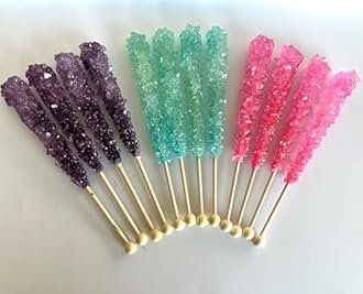 Classic Rock Candy Sticks, Sugar Rock Crystal Lollipops, Individually Wrapped (Pack of 12, Mermaid Mix (Purple Grape, Pink Cherry, & Baby Blue Cotton Candy))