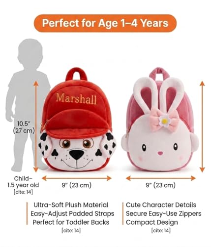 Image of Cartoon Plush Kids School Bag 2-6 Years | Soft Toy Backpack for Boys & Girls | Toddler Nursery Preschool Bag | Lightweight Adjustable Straps