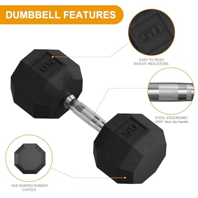 Premium Rubber Coated Hex Dumbbell Weight Set With Rack, Multiple Packages,210LB/350LB/450LB/550LB for Home Gym, Coated Hand Weights for Strength Training, Workouts