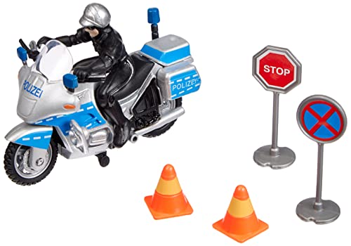 Moto de police Dickie Toys miniature avec 2 pylônes et 2 panneaux de signalisation pour enfant