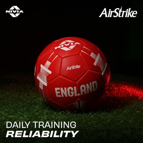 Image of Nivia Airstrike Football (England) Training Ball, 32 Panels, Butyl Bladder, Made for Beginners, to Play On Both Natural and Artificial Grass (Red, Size-5)