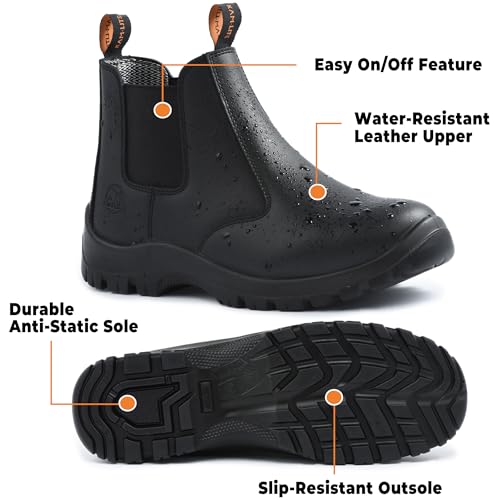 Work Boots for Men, Slip On Steel Toe Chelsea Safety Boots, Waterproof Slip Resistant Work Shoes, Lightweight Comfortable Breathable Non Slip Safety Toe Shoes4