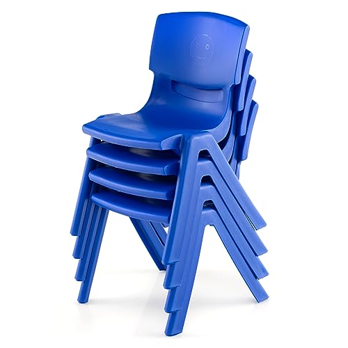 Axidou 4 Pack Premium 11' H Plastic Stackable School Chairs - Classroom & Kids Desk Chair, Toddler & Child Lawn Seating - Flexible, Durable & Easy Storage - Blue