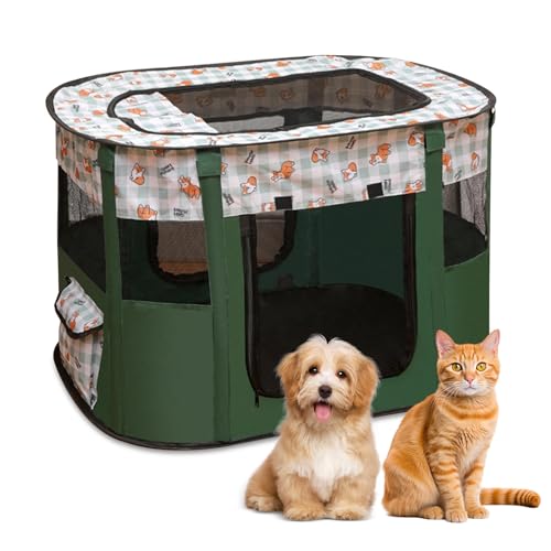 Recinto per Cani da Interno Pieghevole, Recinto per Cuccioli Verde Scuro 70 x 55 x 40 cm, Recinto per Gatti Traspirante, Portatile Recinto per Animali pour Gatti, Cani, Conigli