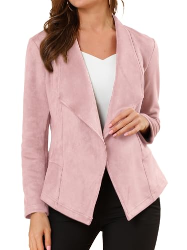 Image of Allegra K Women Faux Suede Jacket Lapel Draped Open Front Cardigan Casual Trendy Suede Blazer