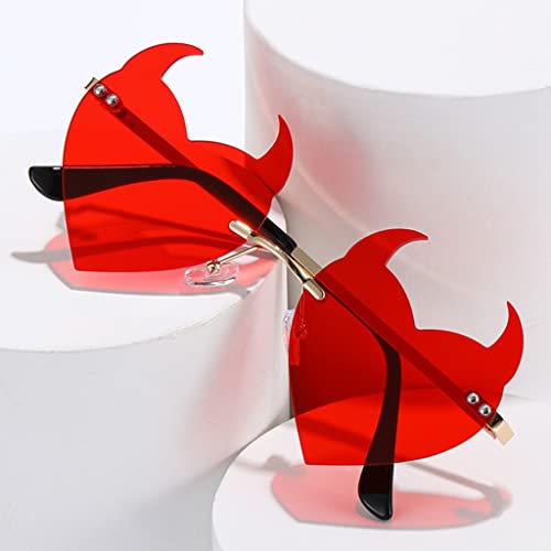 Devil Horns Sunglasses for Women Men Fire Flame Demon Shaped Glasses Metal Frameless Prom Party Halloween Accessories3