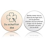 Photect 2 Stück Du Schaffst Das Glücksbringer Motivation Tasche Umarmung Token Doppelseitige Runde Edelstahl Glücksmünze mit Taschen Mutmacher Geschenk Fernbeziehung Andenken für Kollegen Familie