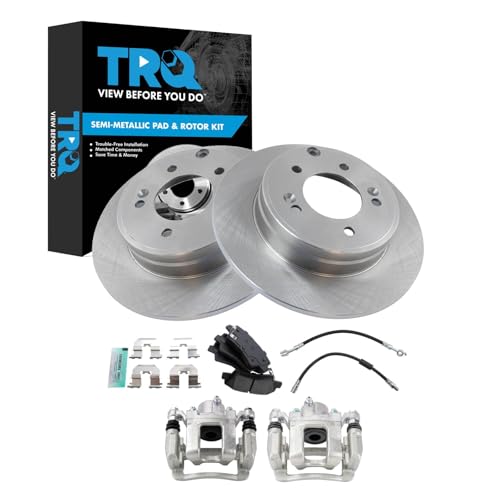 Image of TRQ Rear Brake Pad and Rotor Set Semi Metallic Rotors Calipers Compatible with 2014 Kia Optima