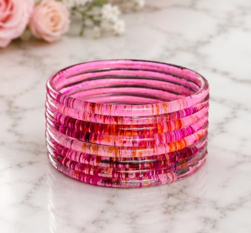 Image of NMII Premium Glass Bangle Set for Women | Multicolor Designer Kangan | Fancy Kanch ki Chudiya | 3D Transparent Chudi Set | Wedding & Festive Occasions Bangles
