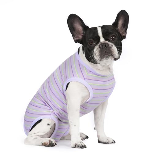 Image of Puppy Striped Recovery Suit for Female Male Dogs Cats,Zip Up Dog Onesie Recovery Shirt Abdominal Wounds,Professional Spay Neuter Dog Pet Bodysuit After Surgery Wear Anti Licking Wounds
