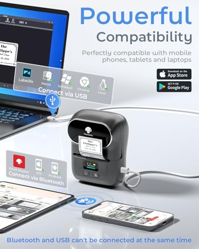 Image of Phomemo M110 Label Makers- with 3 Rolls Labels, Barcode Label Printer Thermal Bluetooth Portable Printer for Small Business, Address, Logo, Clothing, Mailing, Sticker Printers for Phone & PC, Gray