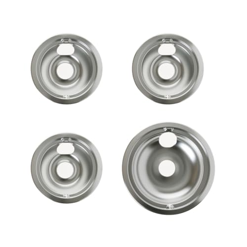 GE Stove Drip Pans | Electric Stove Burner Drip Pans | 4 Piece Set, 3-6' and 1-8' Drip Pan Kit | 119204XZ Style B Chrome Range Replacement Stove Burner Bowls