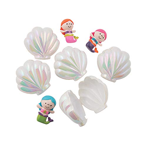 Fun Express Iridescent Sea Shell, Mermaid Filled Easter Eggs - Hunt Party Supplies - 12 Pieces