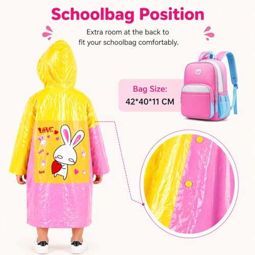 Image of CubsDen Kids Waterproof Raincoat for Boys & Girls | Full-Length Hooded Rain Coat | Lightweight Durable School Rainwear | Bright Color Outdoor Rain Jacket for Children
