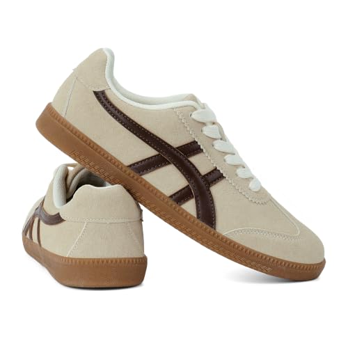 Image of Tigeridea Casual Sneakers for Women Lightweight Lace Up Tennis Shoes | Non-slip Lace Up Fashion Sneaker, Round Toe Retro Walking Shoes, 2026 Trendy Comfortable Trainers