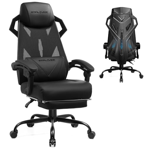 GTPLAYER Computer Chair with Adjustable Footrest, Ergonomic Gaming Chair with Headrest and Lumbar Support, Breathable Mesh Office Chair for Adults, High Back Reclining Desk Chair for Gaming and Office