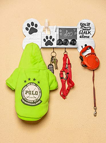 Emotiset Garderobenleiste zum Ordnen von Leinen und Zubehör für Hunde und Haustiere, aus Holz, personalisierbar mit Tafel, Vintage-Weiß