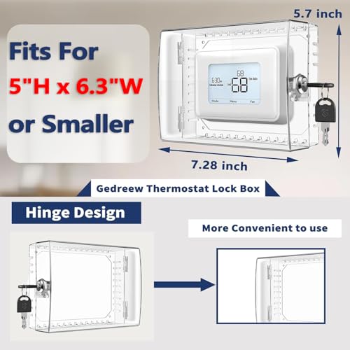 Gedreew Large Thermostat Lock Box Cover with Key, Clear Thermostat Cover with Lock Compatible With Honeywell Home Thermostat On Wall, AC Lock Box Cover with Key Fits Thermostats 5"H x 6" W or Smaller