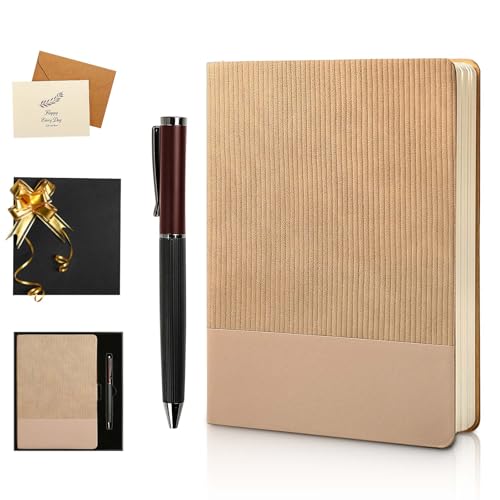 Image of TSFPapier A5 Lined Notebook with Pen & Gift Box 216 Pages PU Leather Journals for Women Men 100GSM Thick Paper College Ruled Notebook for Christmas Gifts, School,Travel,Business,Work,Home Writing (Khaki)