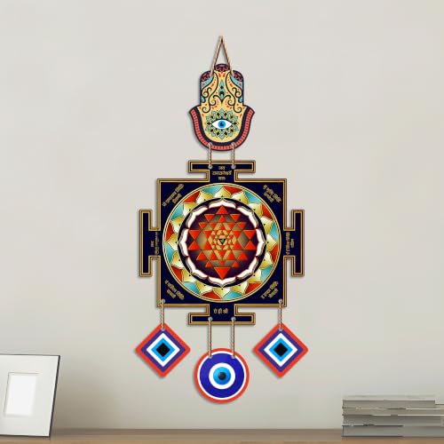 Image of Artvibes Hamsa Hand Evil Eye Wall Hanging Decor for Home Entrance | Nazar Battu Protection Ornament | Spiritual Boho Wall Art for Living Room | Hallway | Office and Gift Idea (WH 85134N)