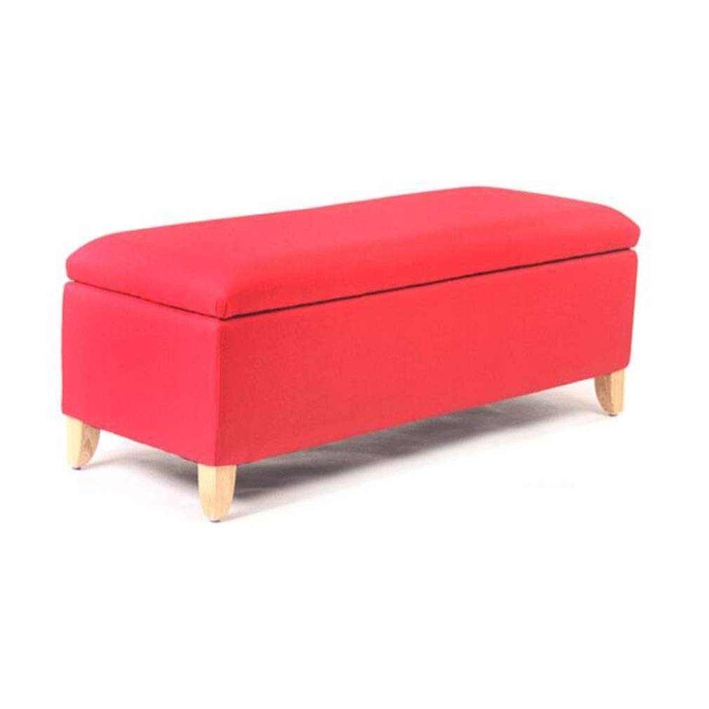 Repose-Pieds Ottoman rembourré coffre de rangement et pieds bois massif rouge 60cm