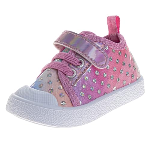 Josmo Girls Baby Sneakers Infant Crib Booties, Pink Silver Dots, 2