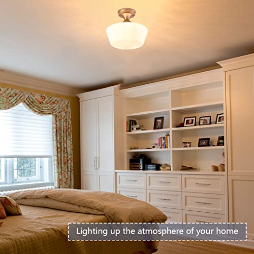 Ayshwilldec Brass Schoolhouse Light Fixture 12" Mid Century Light Fixture Milk Glass Light Fixture School House Light Fixtures Ceiling Semi Flush Mount Ceiling Light For Bedroom Bathroom (Bulb Incl.) #TOP5