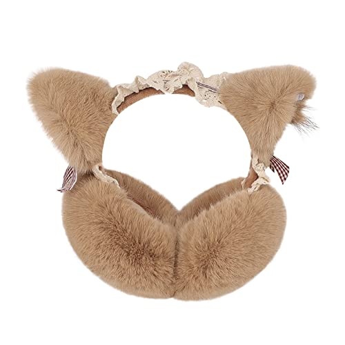 Hksichengkeji Winter Warm Elf Earmuffs Cat-Ear Lace Plush Earmuffs Foldable Earmuffs Soft Fluffy Plush Earflap For Girls Woman #TOP5