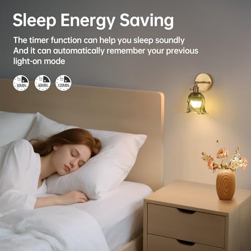 Image of Shenmoyl Vintage Battery Operated Wall Sconces Set of Two, Rechargeable Battery Powered Wall Sconces with Remote Control, Wireless Dimmable LED Light for Bedside Bathroom Living Room (Green Lily)