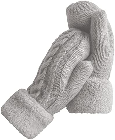 Women's Winter Gloves Warm Lining - Cozy Wool Knit Thick Gloves Mittens in 11 color (gray)