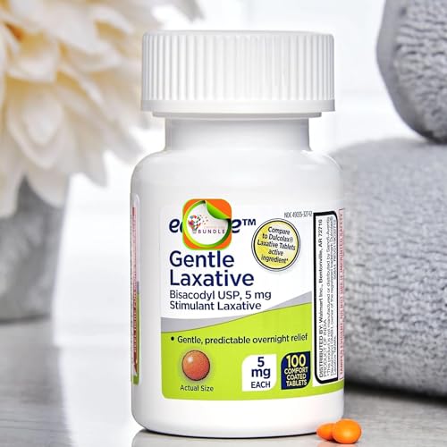 Equate Bisacodyl Gentle Laxative Tablets for Adult Constipation, 5 mg, 100 Count - Total Bisacodyl 5 mg (Pack of 02) 200 Tablets + CreateAndBundle Sticker