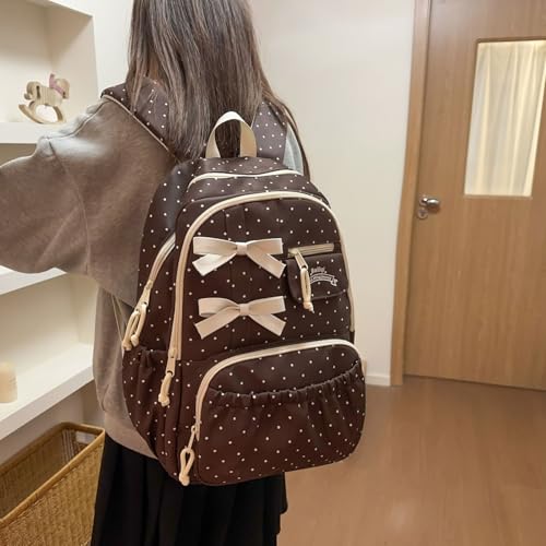 Teclado Kawaii Backpack with Cute Accessories Nylon Casual Bookbags with Pendants Lightweight Laptop Bag Travel Daypacks (Brown)3