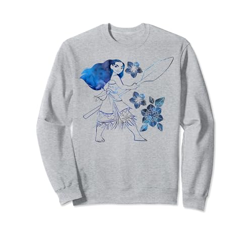 Sweat Vaiana Disney motif portrait aquarelle fleurs pull imprimé femme