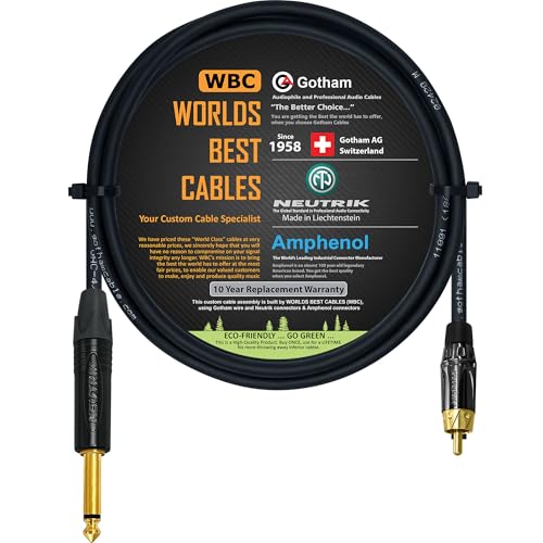 WORLDS BEST CABLES 4 Foot – TS to RCA Cable – Gotham GAC-4/1 (Black) Star-Quad Audio