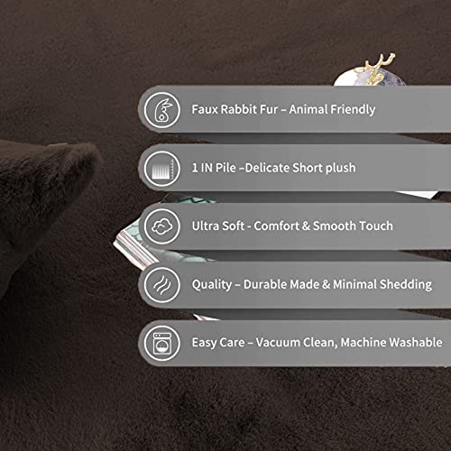Image of Luxe Home Rabbit Fur Soild Bath Mat Super Soft, Anti-Slip, Washable, Rectangle, for Bathroom Door Mate, Bedroom Door Mats (Chocolate, 60x90 cm)