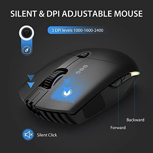 Multi-Device Bluetooth Wireless Mouse with RGB Light, 2.4G USB & Dual Bluetooth Mice Rechargeable Illuminated Mice for PC, Computer, Laptop, MacBook, Tablet,Smartphone, Black